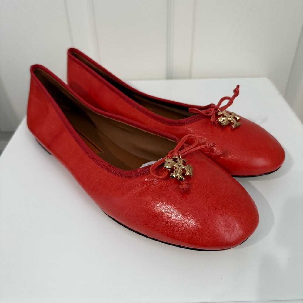 Tory Burch Charm Ballet Flats, Orange Red Leather